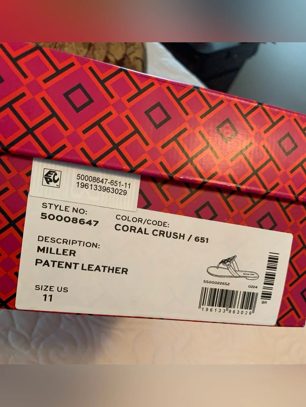 NWOT -BRAND NEW TORY BURCH “MILLER” PATENT LEATHER CORAL CRUSH  SANDALS SIZE 11